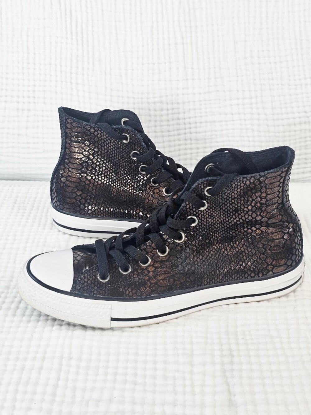 Converse Chuck Taylor Dark Chocolate Brown Snakeskin High Tops, Size Women's 8.5 - Picture 6 of 7